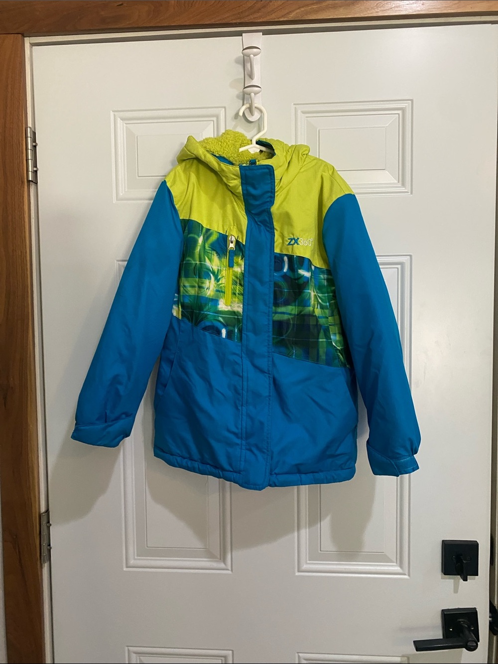 Boys' Blue & Lime Hooded Winter Jacket